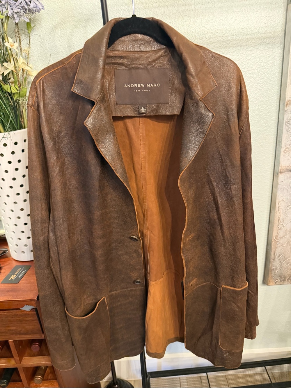 Andrew Marc Brown Leather Shirt Jacket